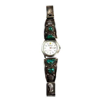 Vintage Native American Navajo Sterling Silver & Turquoise Watch Band - Image 3