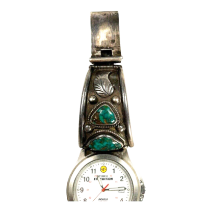 Vintage Native American Navajo Sterling Silver & Turquoise Watch Band - Image 7