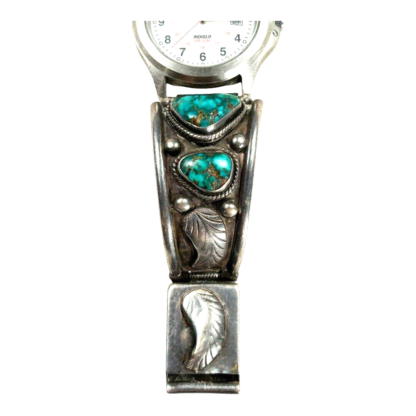 Vintage Native American Navajo Sterling Silver & Turquoise Watch Band - Image 9