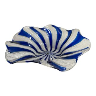 Vintage Murano Blue & White Latticino Art Glass Bowl
