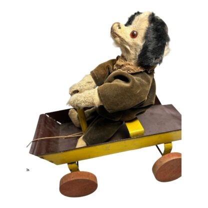 Antique Folk Art Stuffed Puppy Dog on Wagon Pull Toy - Image 2