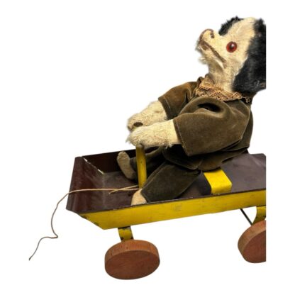 Antique Folk Art Stuffed Puppy Dog on Wagon Pull Toy - Image 5