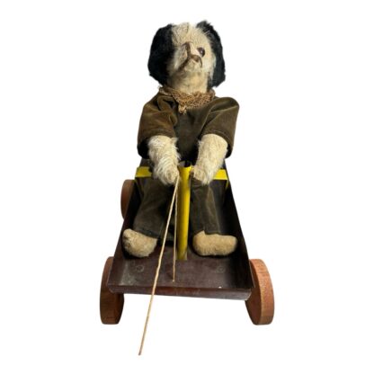 Antique Folk Art Stuffed Puppy Dog on Wagon Pull Toy - Image 6