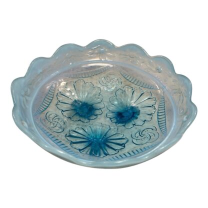 Antique Blue Opalescent Northwood Ruffles & Rings Carnival Glass Candy Bowl - Image 4