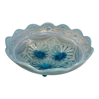 Antique Blue Opalescent Northwood Ruffles & Rings Carnival Glass Candy Bowl - Image 6