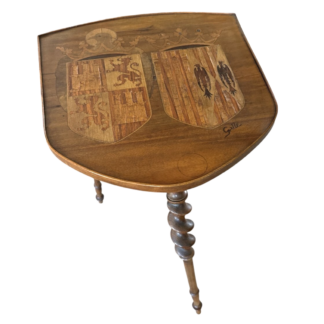 Antique Handmade Marquetry Wood Table with Coat of Arms Shield Top (Emile Galle)