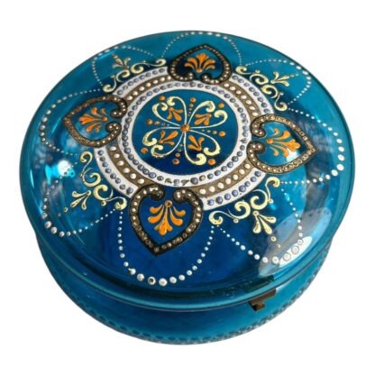 Antique Moser Bohemian Enamel Blue Dresser Box - Image 2