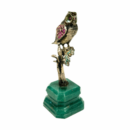 Antique Austrian Jeweler Art Owl Figurine Statue Sterling Silver and Jewels - Image 7
