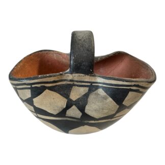 Antique Native American Hopi-Tewa Handled Pottery Basket