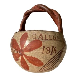 Antique 1915 Native American Zuni Tourist Pottery Basket with Twisted Handle