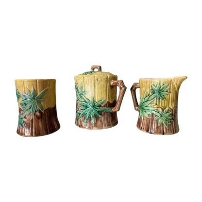 Antique Etruscan Majolica Pottery Bamboo Tea Ware Set (Griffin Smith & Hill) - Image 3