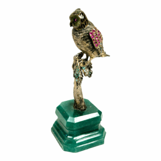 Antique Austrian Jeweler Art Owl Figurine Statue Sterling Silver and Jewels