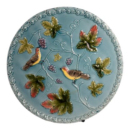 Antique George Zell Germany Majolica Birds & Grape Vine Plate Platter