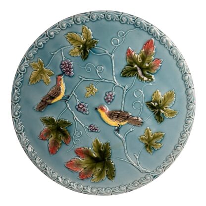 Antique George Zell Germany Majolica Birds & Grape Vine Plate Platter - Image 3