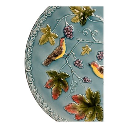 Antique George Zell Germany Majolica Birds & Grape Vine Plate Platter - Image 6