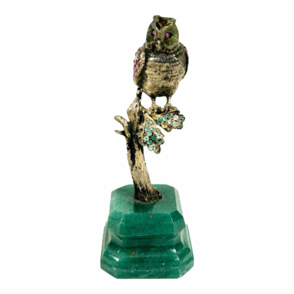 Antique Austrian Jeweler Art Owl Figurine Statue Sterling Silver and Jewels - Image 2