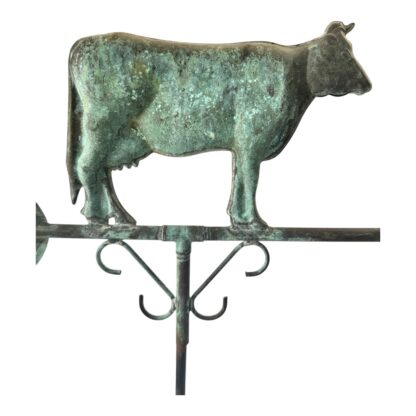Antique Rustic Farmhouse Metal Cow Weathervane on Wooden Stand - Image 17