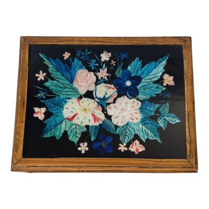 Antique Multicolor Folk Art Foilwork Floral Glass Dresser Box - Image 3