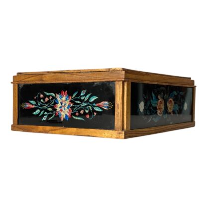 Antique Multicolor Folk Art Foilwork Floral Glass Dresser Box - Image 4