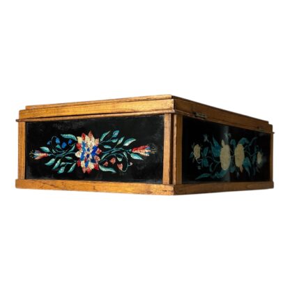 Antique Multicolor Folk Art Foilwork Floral Glass Dresser Box - Image 5