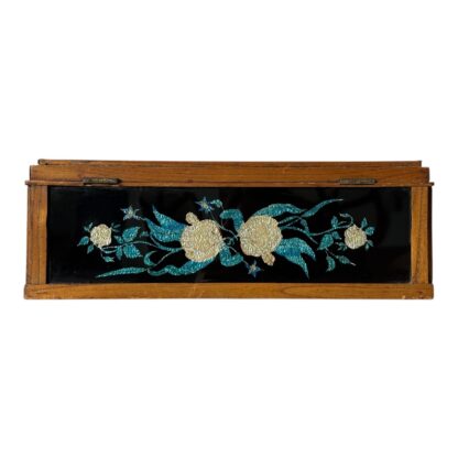Antique Multicolor Folk Art Foilwork Floral Glass Dresser Box - Image 6