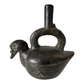 Ancient Pre-Columbian Peru Chimú Blackware Stirrup-Spout Bird Effigy Vessel