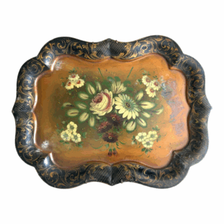 Antique Americana Decorative Floral Tin Toleware Folk Art Wall Hanging