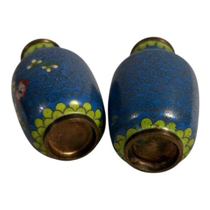 Antique Set of Two Chinese Blue Floral Cloisonne Vases - Image 9