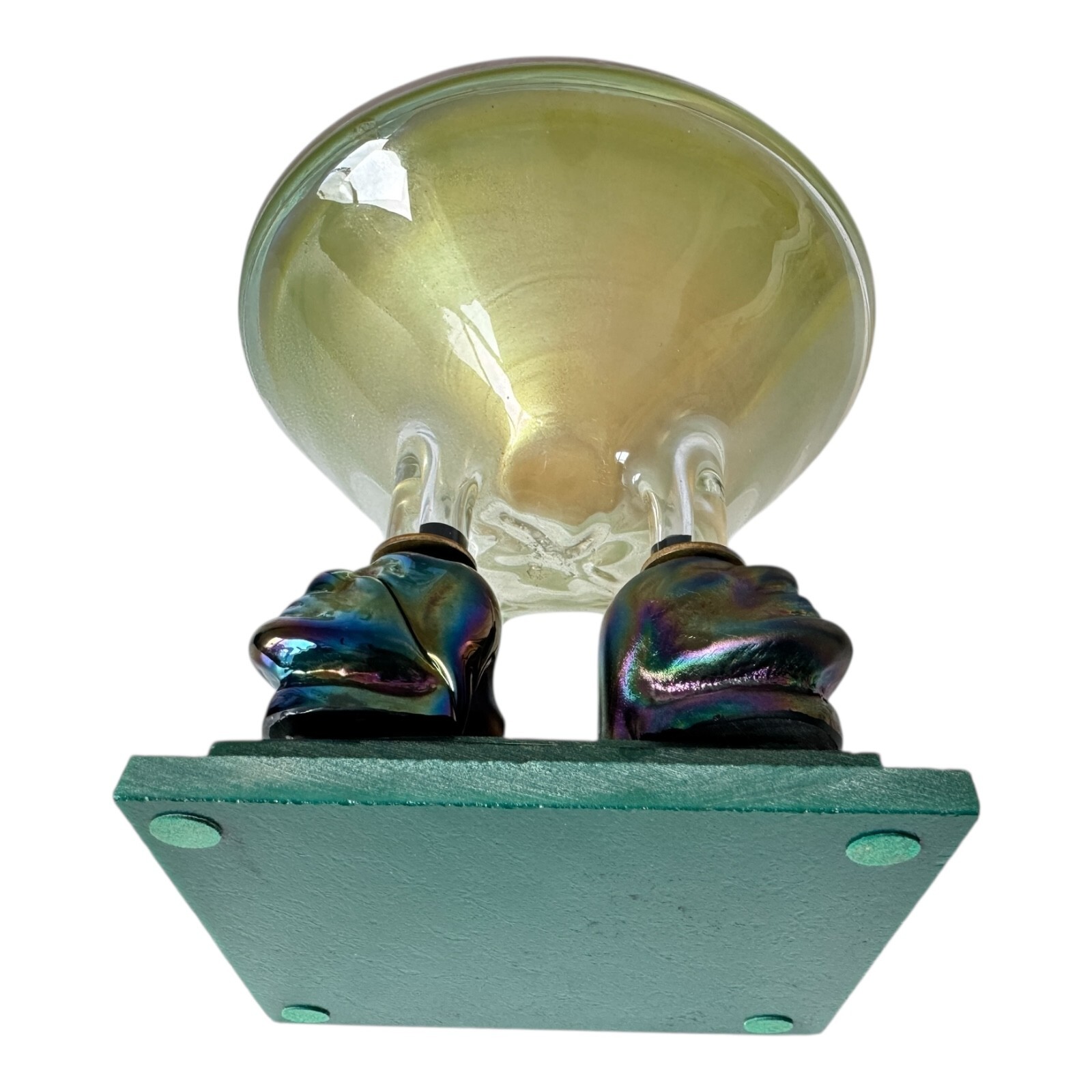 Vintage Postmodern Iridescent Art Glass Pedestal Bowl with Sculptural Bust Base - Image 8