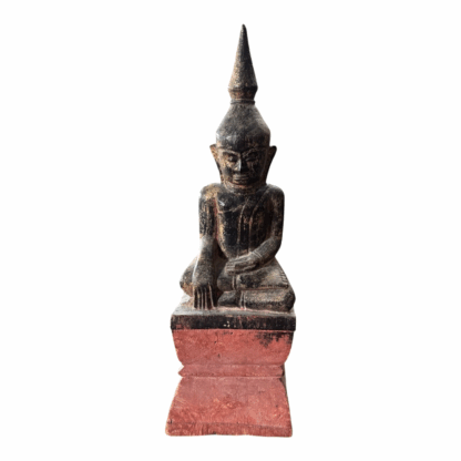 Antique Asian Thai Burmese Wood Carved Gold Gilt Figural Seated Buddha