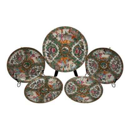 Antique Lot of 5 Chinese Export Rose Medallion Plates
