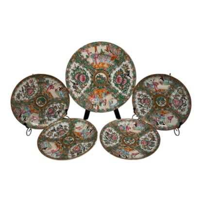 Antique Lot of 5 Chinese Export Rose Medallion Plates - Image 2