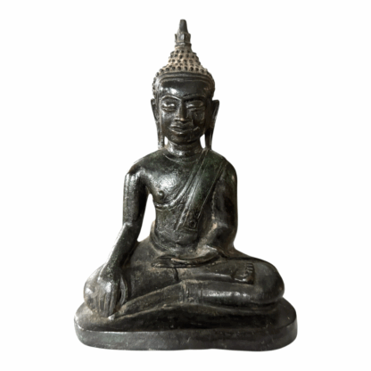 Antique Asian Thai Burmese Seated Bronze Buddha Statue - Mon Period Style