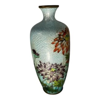 Antique Meiji Era Japanese Ginbari Cloisonne Floral Vase