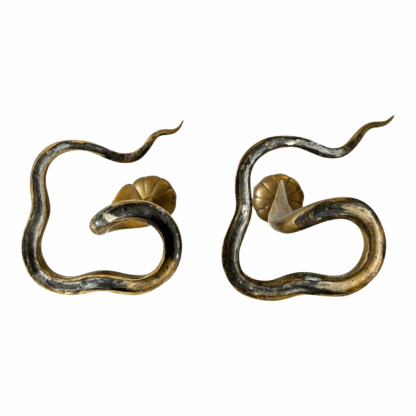 Vintage Indian Bronze Cobra Snake Candle Holder Stands with Lotus Flower Tops - Image 11