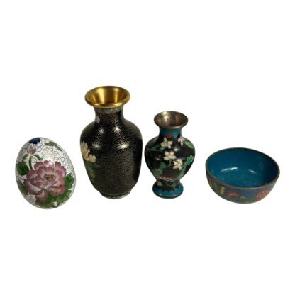 Antique Lot of 4 Pieces of Chinese Cloisonne with Bowl, Vases, Egg - Image 5