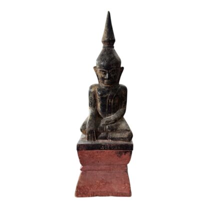 Antique Asian Thai Burmese Wood Carved Gold Gilt Figural Seated Buddha - Image 7