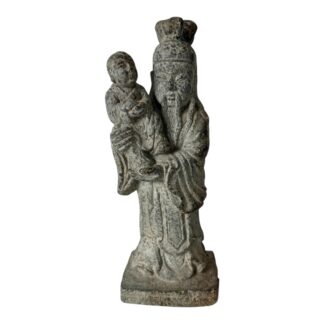 Antique Chinese Shou Lao Longevity Deity God Carved Stone Statue with Child