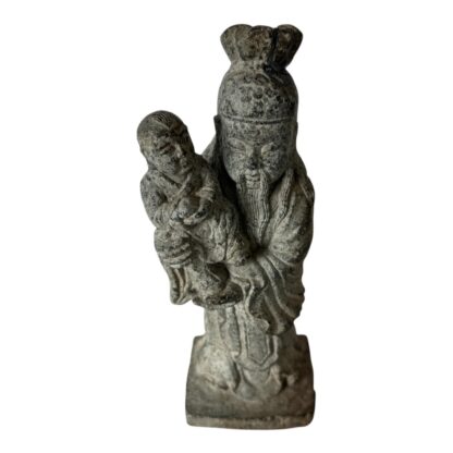 Antique Chinese Shou Lao Longevity Deity God Carved Stone Statue with Child - Image 8