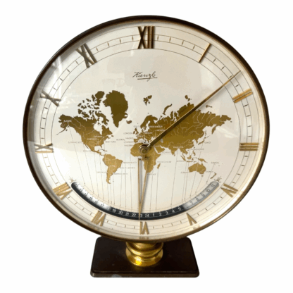 Vintage 1950s Kienzle "World Time" Desk Clock with Mid-Century Brass Globe Map - Image 8