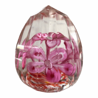Vintage Faceted Glass Paperweight with Pink Lampwork Flowers