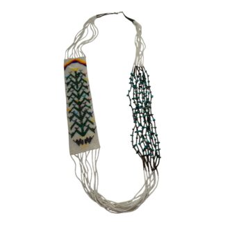 Vintage Native American Beaded Necklace with Navajo Rug Pattern w/ Sterling Tips