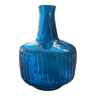 Vintage Blenko Blue Texturized Art Glass Decanter (Attr. Wayne Husted)