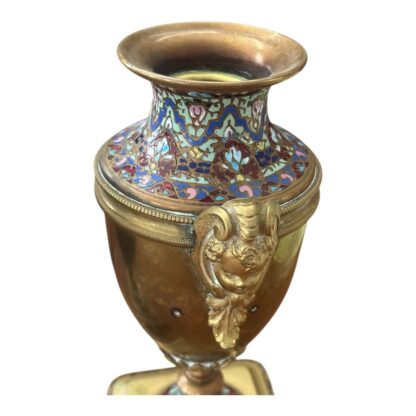 Antique Pair of Neoclassical Bronze & Cloisonné Mantel Urns or Vases - Image 12