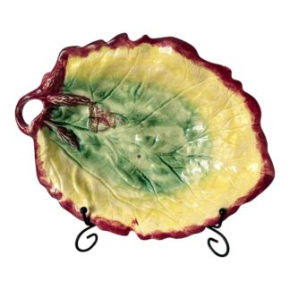 Antique English Staffordshire Pottery Majolica Leaf Plate, Acorn Design