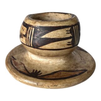 Antique Hopi Pottery Bowl with Stabilizing Base, Geometric Pueblo Design