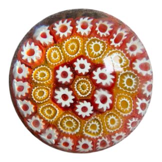 Vintage Millefiori Art Glass Paperweight – Red, Yellow & White Canes