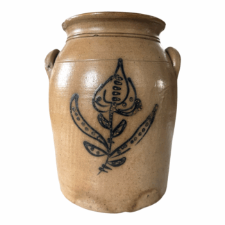 Antique Americana Folk Art Stoneware Crock with Cobalt Blue Floral Design