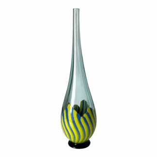 Vintage Murano Art Glass Vase -  Blue & Yellow Stripes (Signed, Seguso Viro)