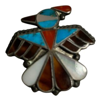Vintage Native American Zuni Sterling Silver inlay Thunderbird Pin
